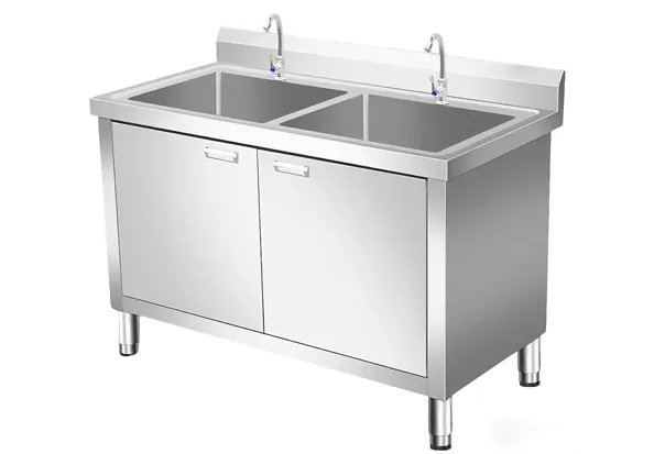 Fregadero comercial de doble tina con gabinete