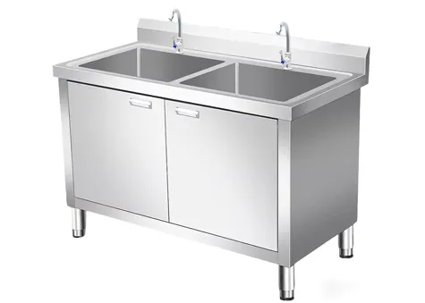 Fregadero comercial de doble tina con gabinete