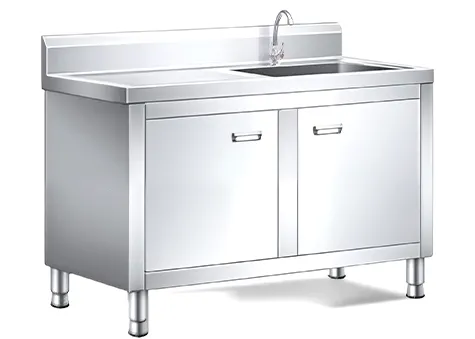 Fregadero comercial de doble tina con gabinete
